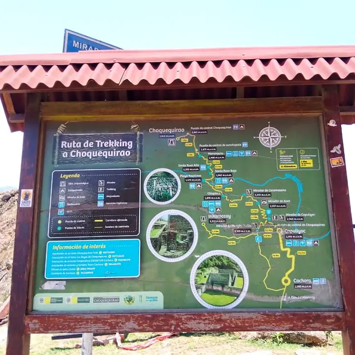 Information map showing the trekking route to Choquequirao Archaeological Park.
