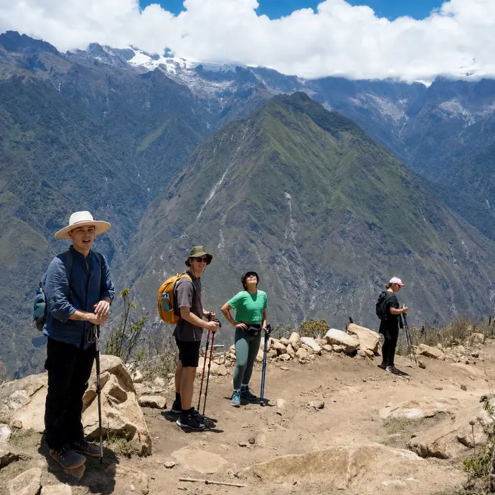 Travelers resting above the Apurimac Canyon during the Choquequirao Trek.
