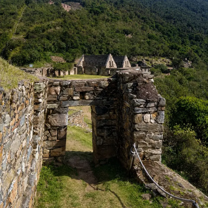 Stone doorway leading through the archaeological complex of Choquequirao.